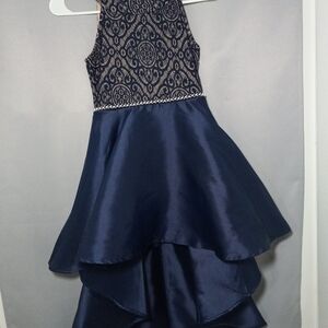 Xtraordinary Midnight Blue Lace and Satin Formal Dress